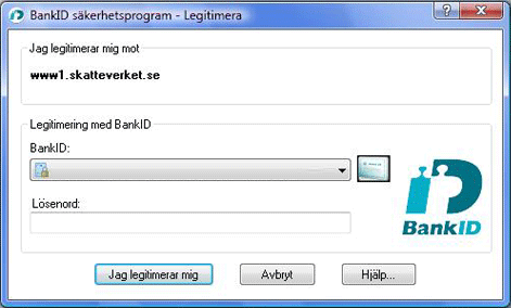 Skärmdump på legitimering
