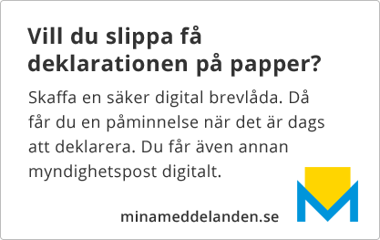 Vill du slippa få deklarationen på papper? Skaffa en säker digital brevlåda. Då får du en påminnelse när det är dags att deklarera. Du får även annan myndighetspost digitalt.