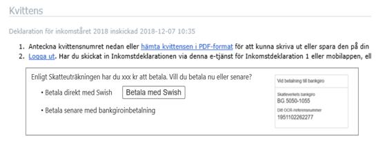 Image showing that residual tax can be paid via Swish or Bankgiro.