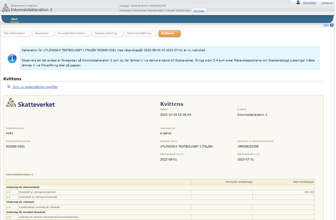 Image showing the receipt you receive when you have reviewed and approved your tax return.