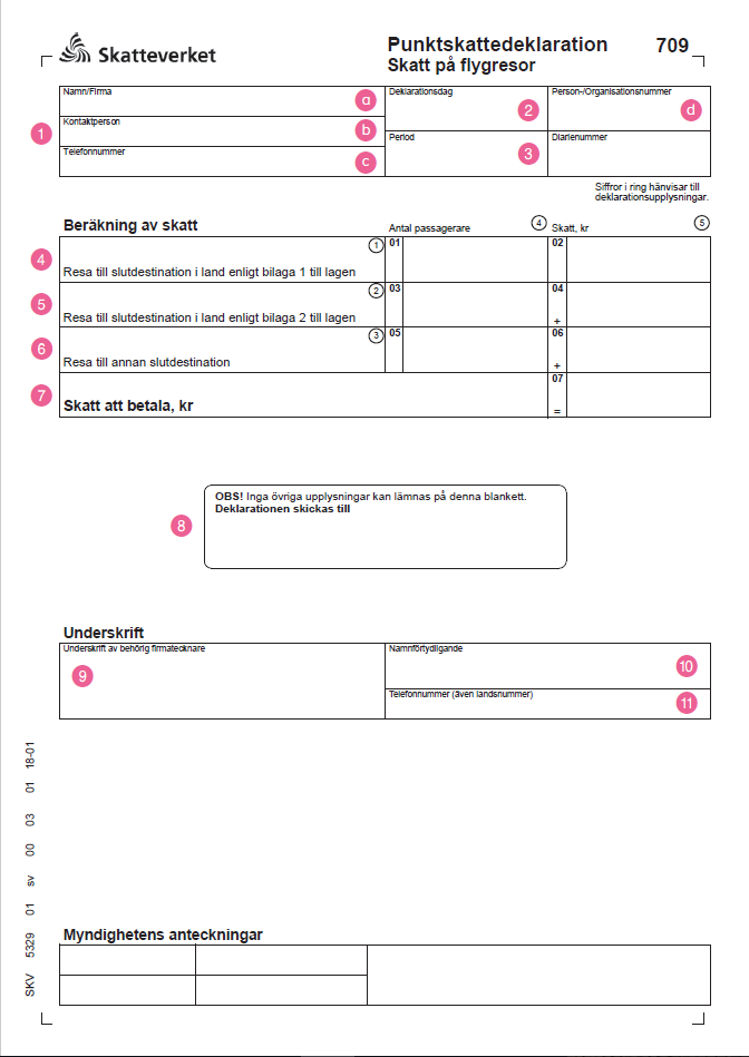 Tax return form for air travel tax