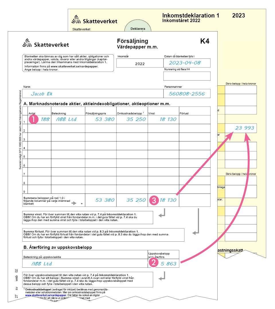 Exempel för dig som ska deklarera aktier och övriga värdepapper Skatteverket