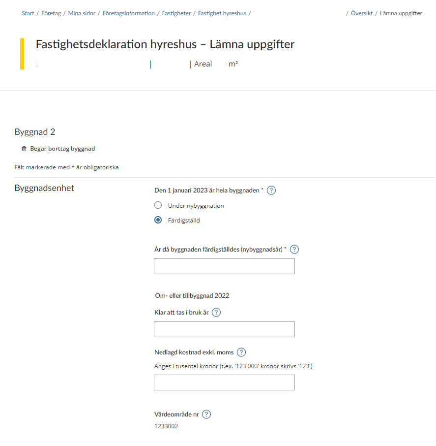 Image showing the tax return form for
information you have to provide for completed building units (see
instructions).