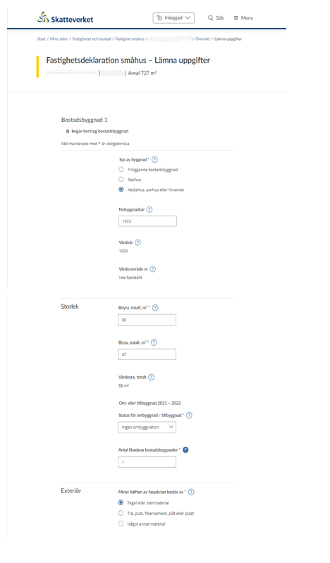 Image
showing the tax return form for information you have to submit for a
residential building (see instructions). 

 

 

 