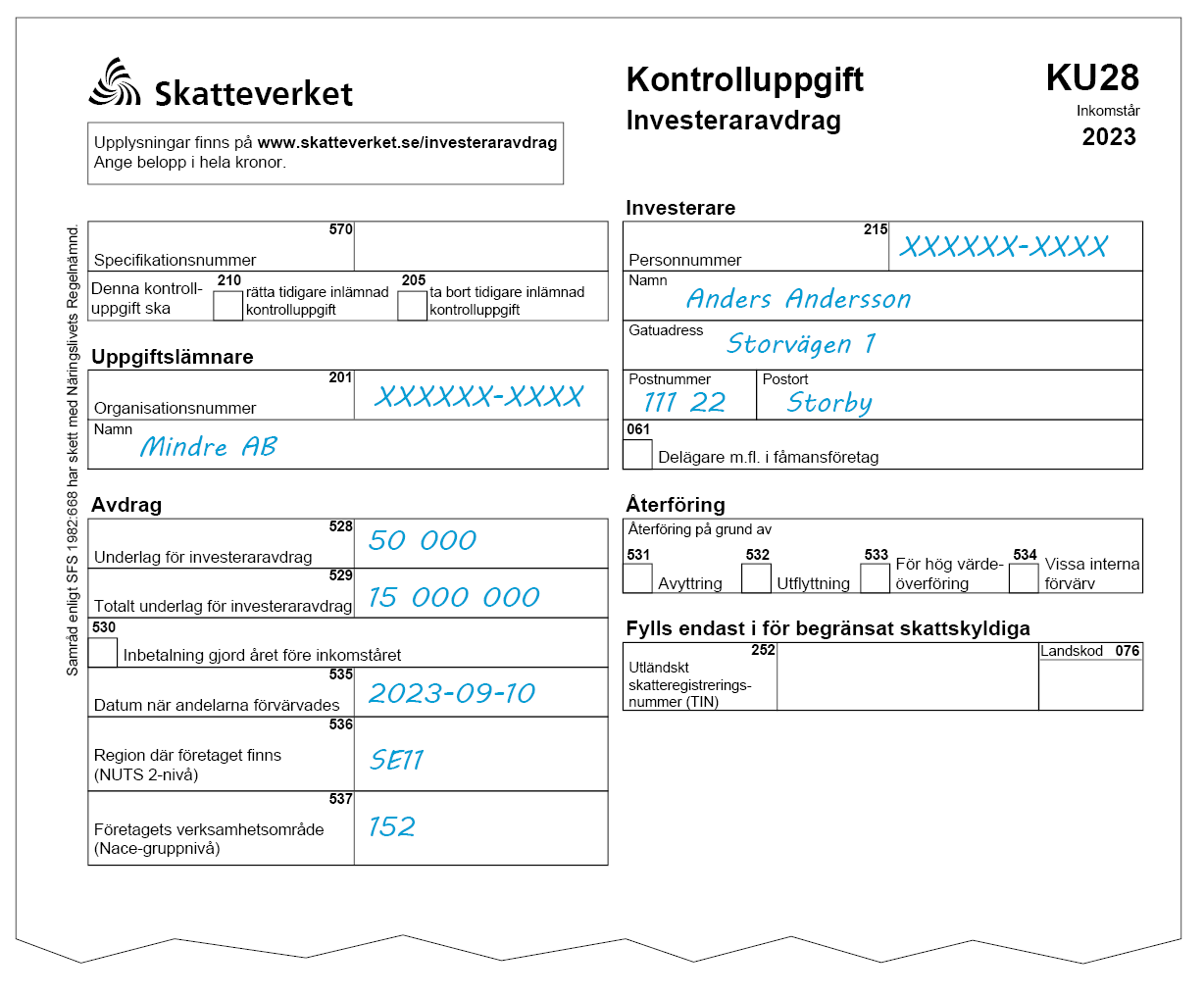Kontrolluppgifter Avdrag Skatteverket