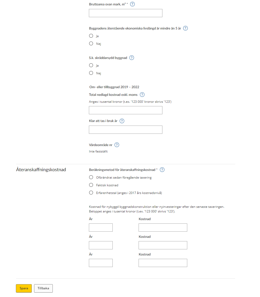 Image showing the tax return form for information you have to provide for industrial buildings, production cost estimated (see instructions).