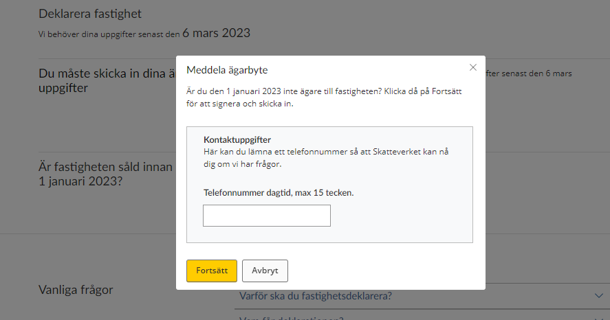 Image showing a box in which to type your phone number if there has been a change of ownership (see instructions).