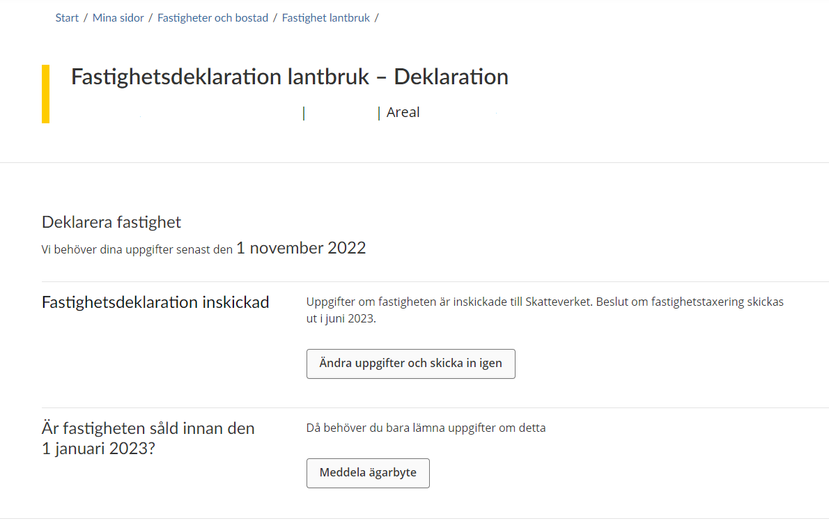 Image showing the dates by which you must submit information, and buttons for providing information and submitting a change of ownership notification.