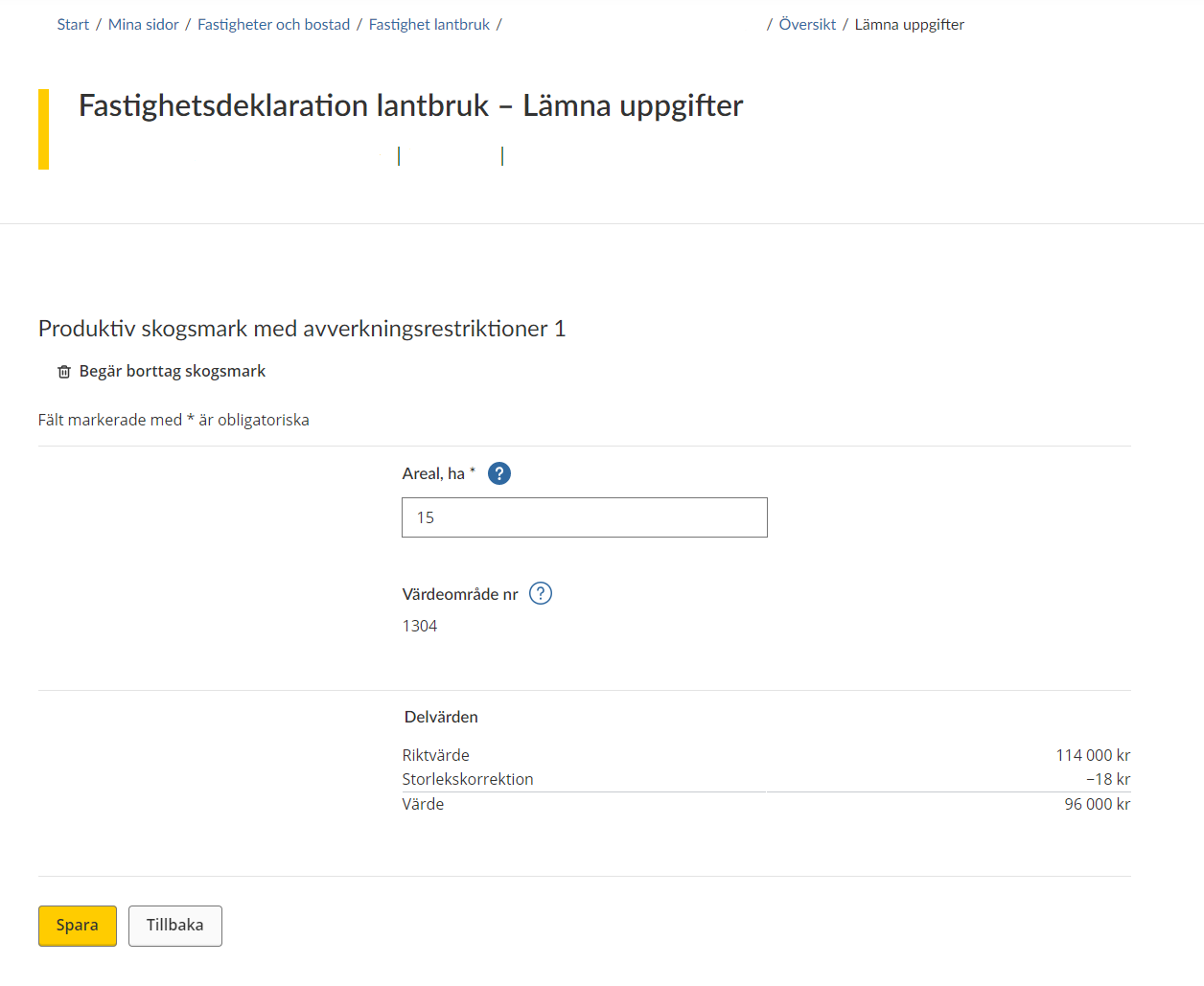 Image showing the tax return form for information you have to submit for productive forest land with felling restrictions (see instructions).