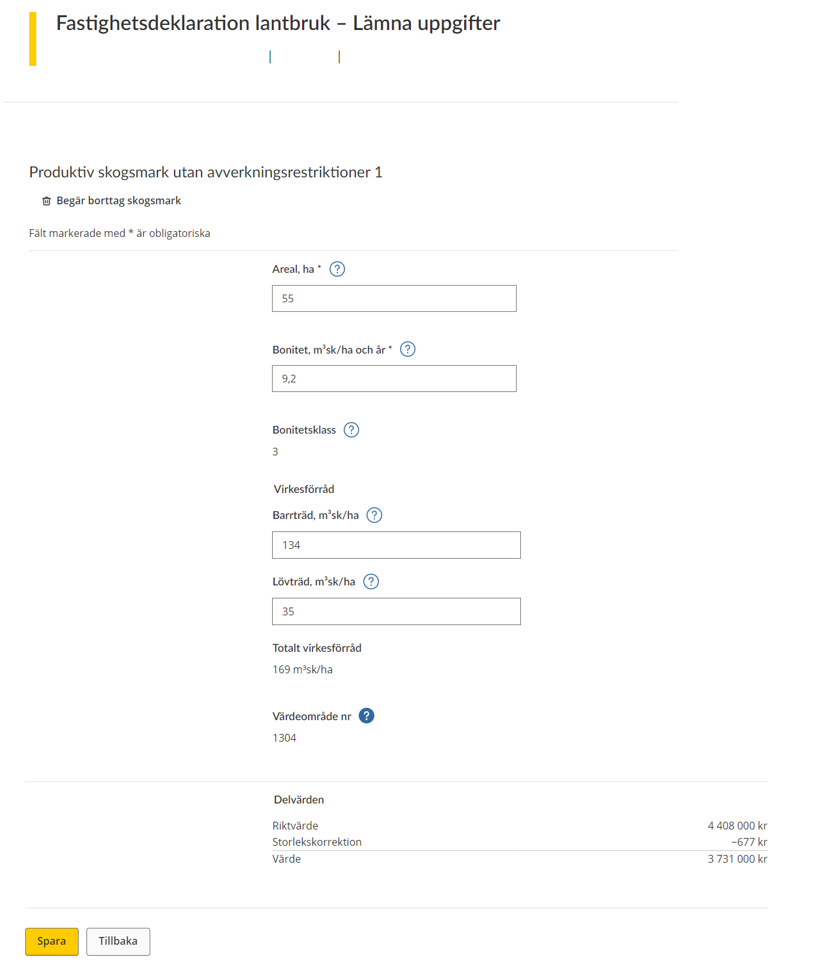 Image showing the tax return form regarding information you have to submit for productive forest land without felling restrictions (see instructions).