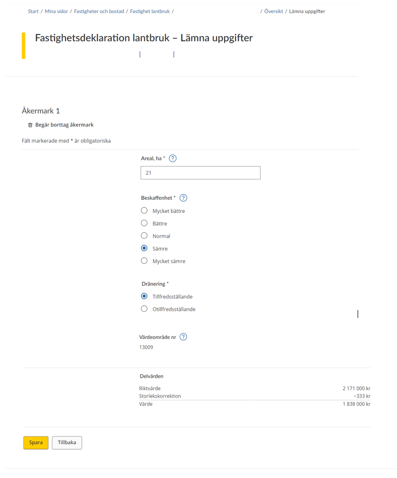 Image showing the tax return form regarding information you have to submit about arable land (see instructions).