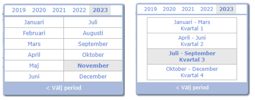 Image from the e-service showing the choice of period 