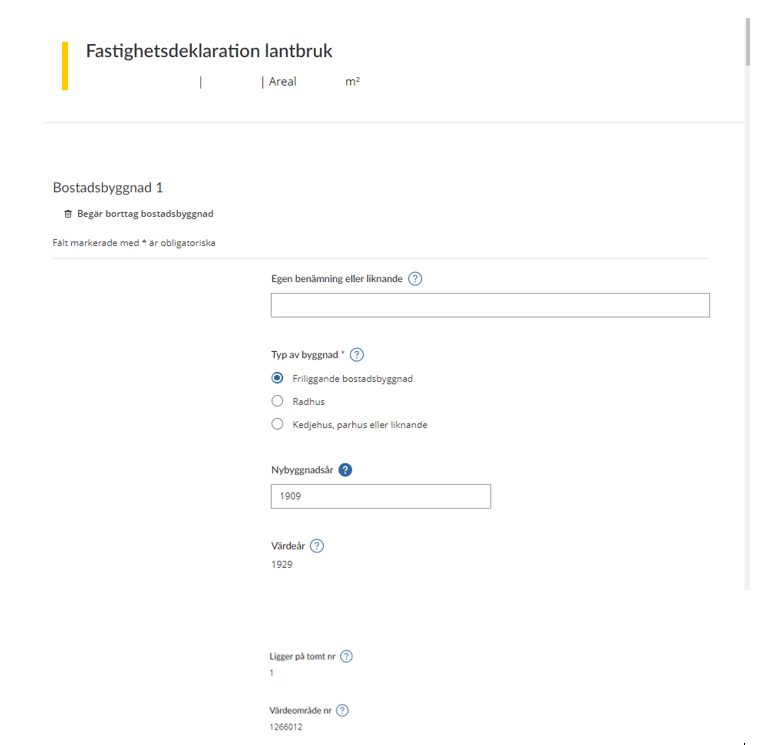 Image showing the tax return form regarding information you have to submit about a residential building (see instructions).