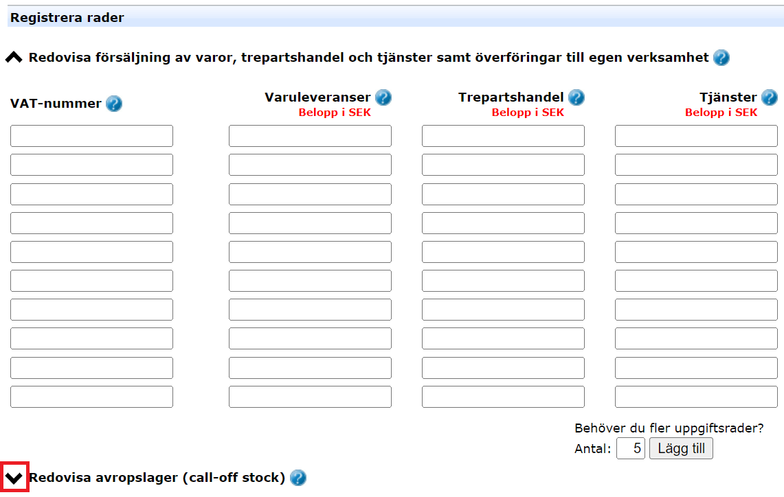 Image from the e-service
showing where to find the section regarding call-off stock