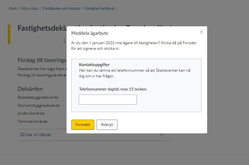 Image showing a box in which to type your phone number if there has been a change of ownership (see instructions).