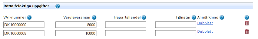 Image from the e-service showing the note “Duplication” (Dubblett) for
two rows concerning the same Danish business.