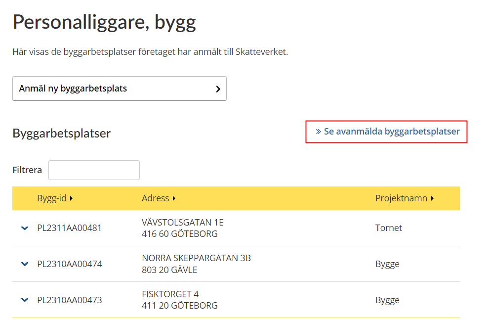 Link to see deregistered building sites.